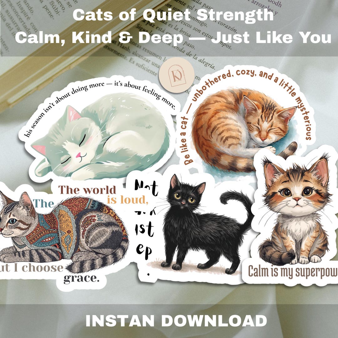 Mindful Cat Quote Sticker Bundle – Mental Health Sticker Pack (digital ...