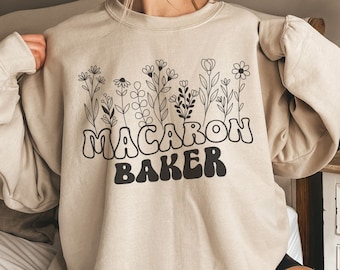 Macaron Baker Sweatshirt, Home bakers gift, Macaron Shirt, Baking gift for women, Cute baking Sweater, Floral Women Sweater, Macaron Gift