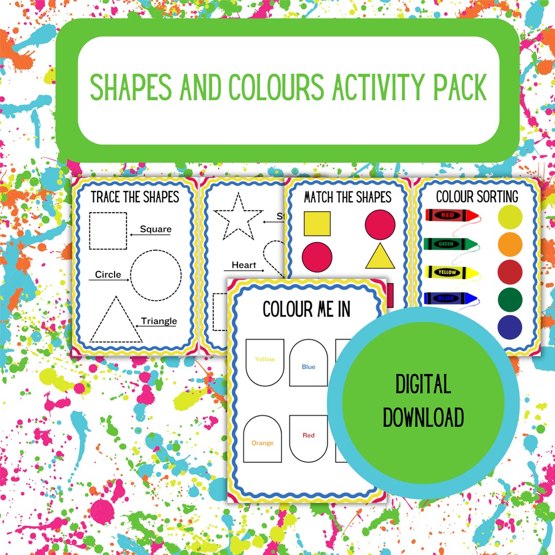 Shapes and Colours Activity Pack Preschool Worksheets Etsy