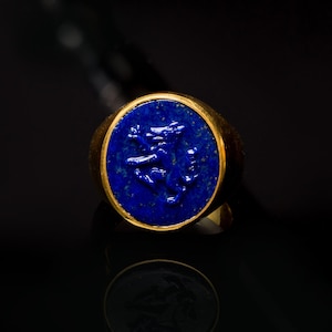 Lapis Wolf Rampant Ring Gold Plated Stering Silver 925