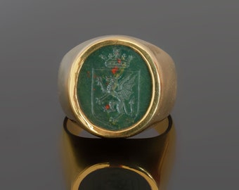 Anillo con escudo celta de piedra de sangre, chapado en oro, plata de ley 925