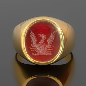 Red Agate Phoenix Ring Gold Plated Sterling Silver 925