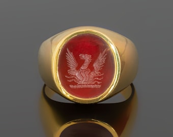 Red Agate Phoenix Ring Gold Plated Sterling Silver 925