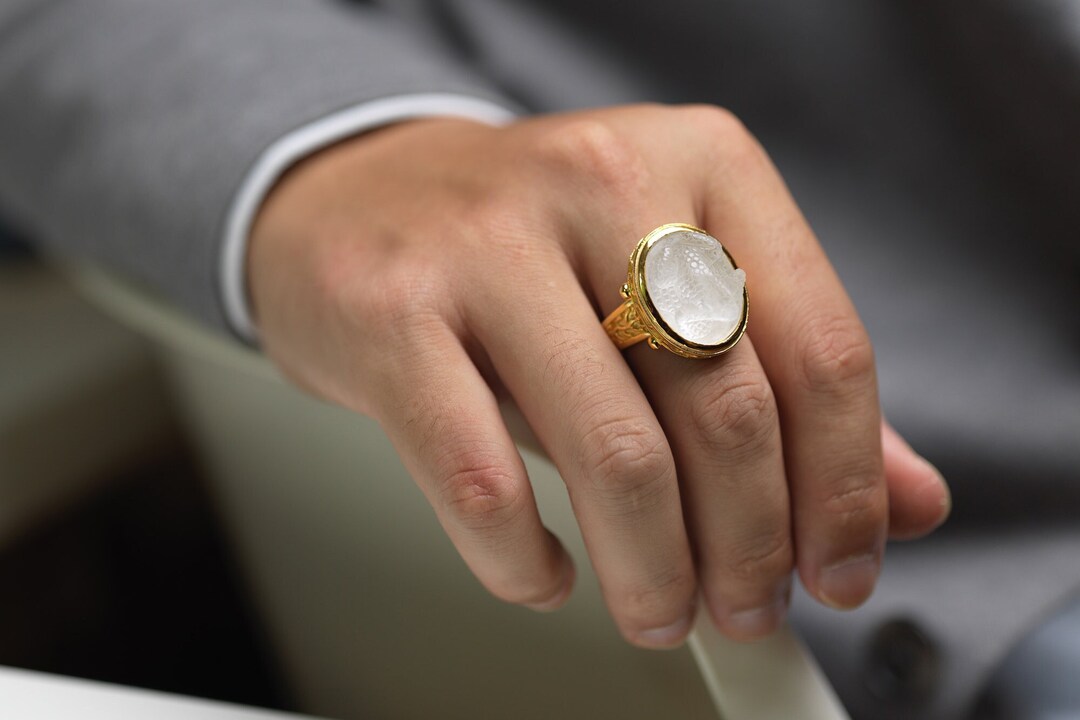 Rock Crystal Frog Ring Byzantine Style Gold Plated Sterling Silver 925