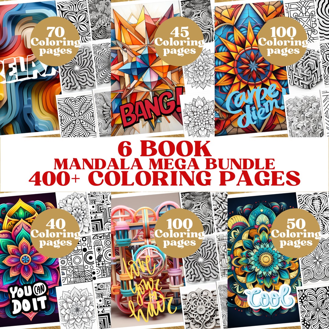 A4 Size Coloring Pages Relaxing Stress Relief Mandala Bundle Coloring ...