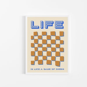 Print &quot;Chessboard&quot; Das Leben ist wie ein Schachspiel. Größe/Maße/Gewicht: SenfBlau