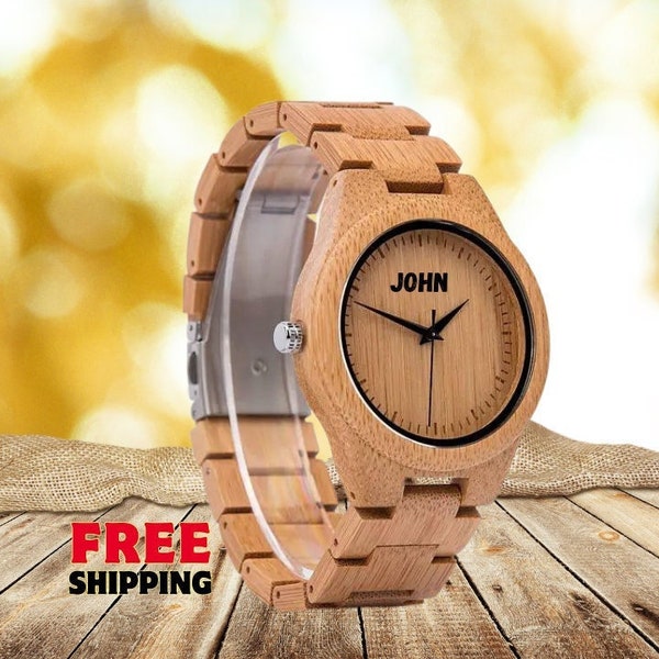 Personalisierte Holzuhr Gravierte Holzuhr, Jubiläumsgeschenk für sie, Groomsmen Uhr, maßgeschneiderte Uhr Herren Holzuhr, handgefertigte Uhr