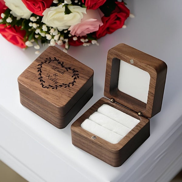 Ring Box For Wedding Ceremony, Personalized Wedding Ring Box, Customized Wooden Ring Box, Ring Holder, Jewelry Box, Personalized Wood