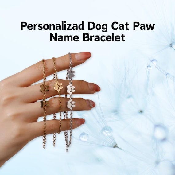 Personalized Dog Cat Paw Print Name Bracelet | Custom Name Bracelet, Paw Print Jewelry, Custom Pet Bracelet, Custom Jewelry, Dog Remembrance