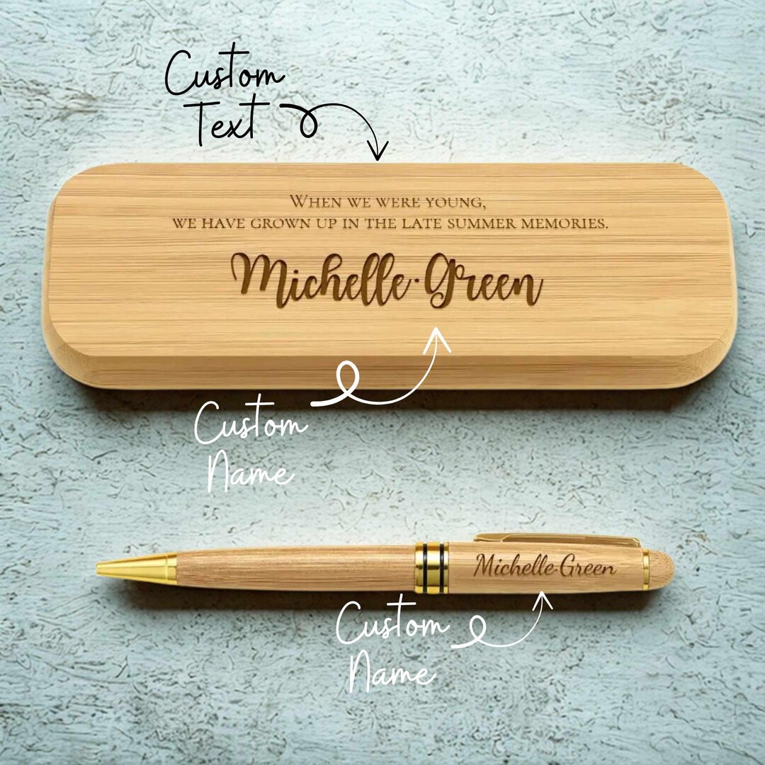 Personalized Wood Pen Set, Engraved Pen Box, Engraved Pet With Wooden ...