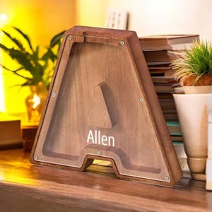 Personalized 26 Letters Piggy Bank | Custom Name Wooden Money Box | Alphabet Coin Bank Gift for Kids | Keepsake Birthday Gift for Boys