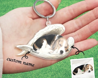 Custom Acrylic Keychain | Pet Sleeping Angel Keychain | Personalized Name or Photo Keychain Gift for Pet Lovers | Cute Custom Gift for Her