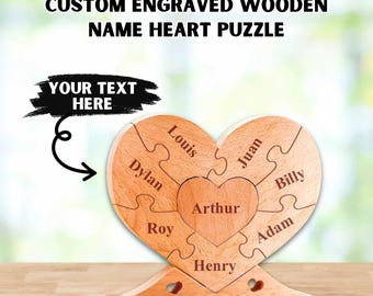 Heart Name Puzzle | Family Name Puzzle | Personalized Puzzle | Wooden Heart Puzzle | Mothers & Father Day Gift | Anniversary Gift