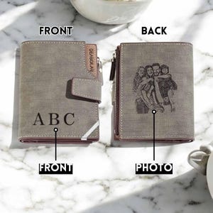 Cartera grabada para hombre / Cartera con foto personalizada / Cartera de cuero personalizada / Texto personalizado / Regalo para el Día del Padre / Regalo de cumpleaños para hombre