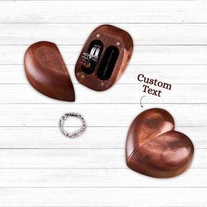 Caja de madera personalizada para anillos con forma de corazón, porta anillos dobles grabado, regalo de boda único, caja de regalo de compromiso, caja de recuerdo, regalo para ella