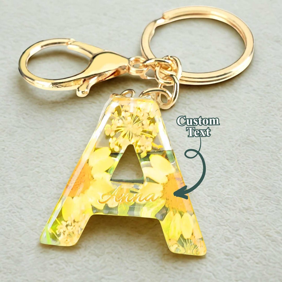 Beautiful Keychains With Letters Custom Letter Keychain, Flower Letter Keychain, Name Keychain, Resin ...