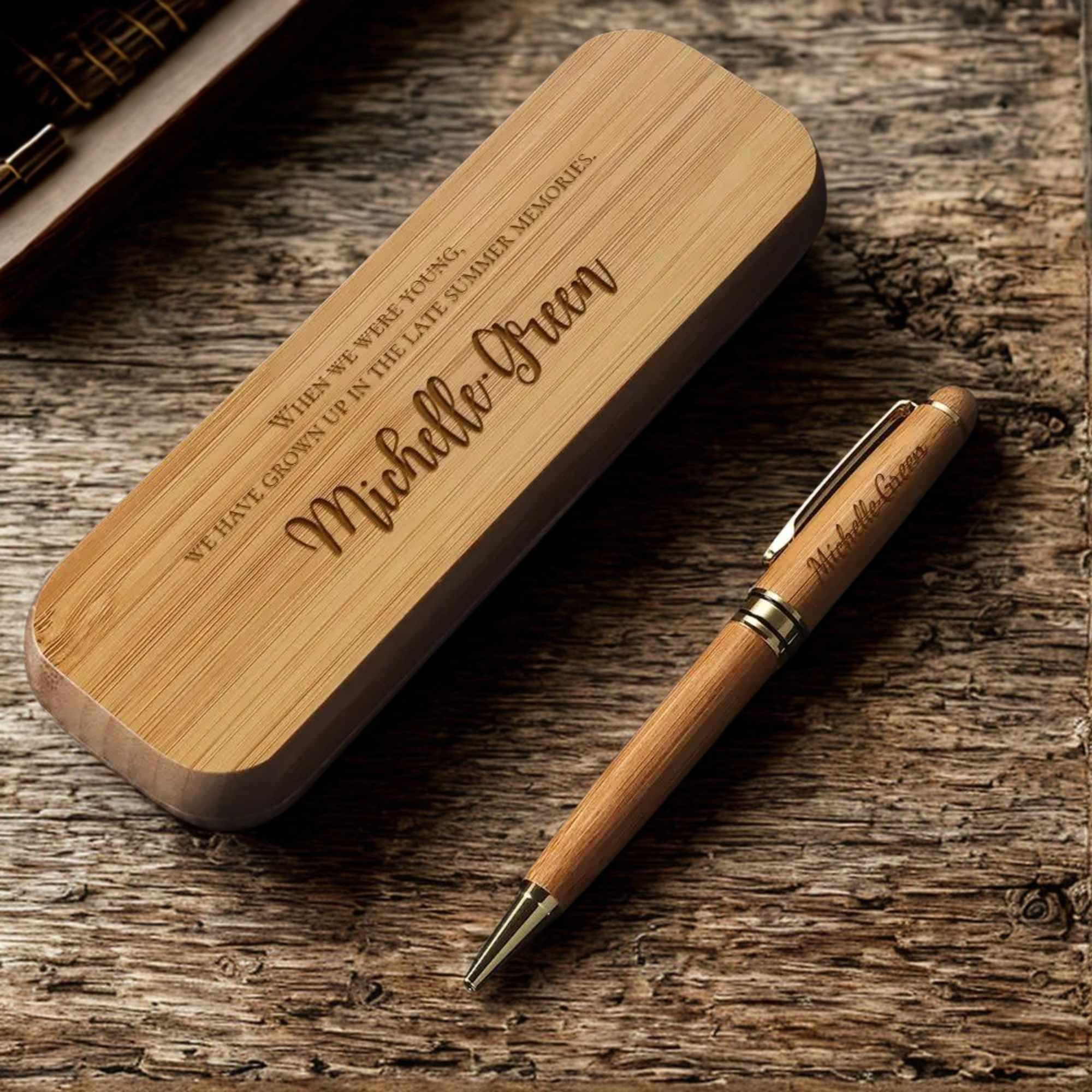 Personalized Wood Pen Set, Engraved Pen Box, Engraved Pet With Wooden ...