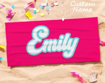 Toalla de playa personalizada con nombre / Regalo de toalla personalizado para ella / Toalla de playa con nombre / Decoración de playa / Toalla para amantes de la playa y viajes