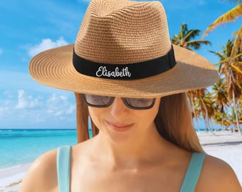 Personlig stråhatt, fedorahatt, personlig strandhatt, personlig solhatt, smekmånadshatt, sommarhatt för kvinnor, stråhatt, presenter till honom