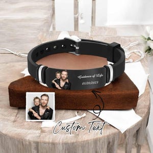Custom Photo Bracelet for Men | Engraved Leather Name Bracelet | Father's Day Gift | Memorial Bracelet | Personalized Gift for Dad | Him