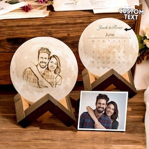 Floating Moon Lamp | Personalized 3D Printed Lamp with Photo | Custom Couple Gift | Bedside Table Night Light | Anniversary Gift for Her