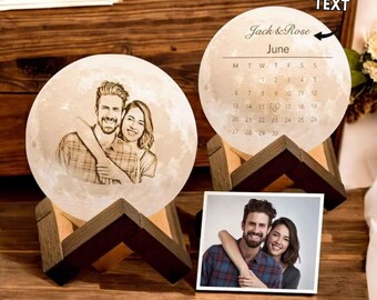 Floating Moon Lamp | Personalized 3D Printed Lamp with Photo | Custom Couple Gift | Bedside Table Night Light | Anniversary Gift for Her