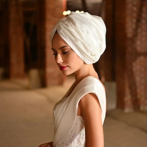 Elegant White Modest Hijab Bonnet with Padded Structure, Ribbon Accents and Breathable Cotton Lining for Bridal Headwear