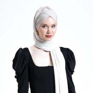 Minimalist Beige Turban Hijab Handmade Wrap with Long Draping Style for Modest Fashion, Comfortable and Chic for Everyday or Events