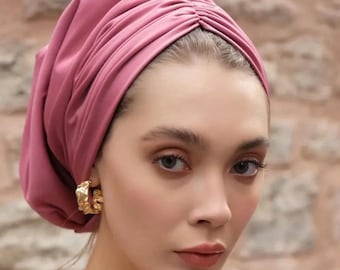 Handmade Dusty Rose Padded Modest Turban Bonnet with Soft Viscose Fabric and Cotton Lining for Elegant Feminine Head Covering
