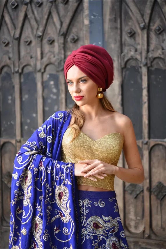 Burgundy Tulle Padded Turban Bonnet | Handmade Modest Hijab  display picture 1