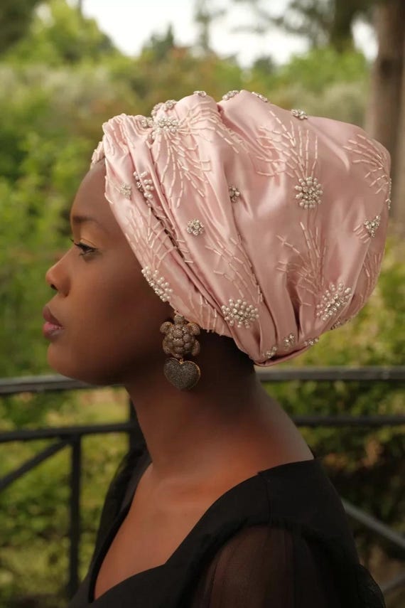Embellished Pink Beaded Turban Headwrap Hot Pink - Women Soft Stretch HeadWrap Turban – Rosemade main image 3