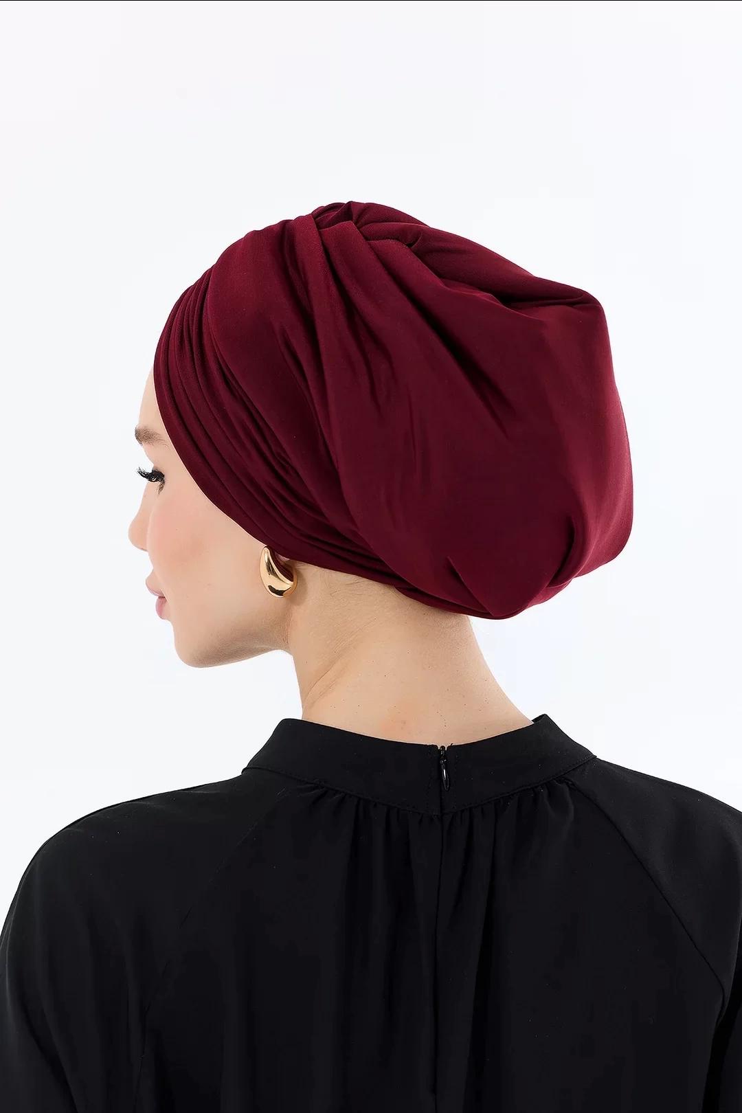 Burgundy Padded Puffer Turban Hat FASHNZFAB Padded Puffer Turban Hair Wrap | ShopSimon main image 2