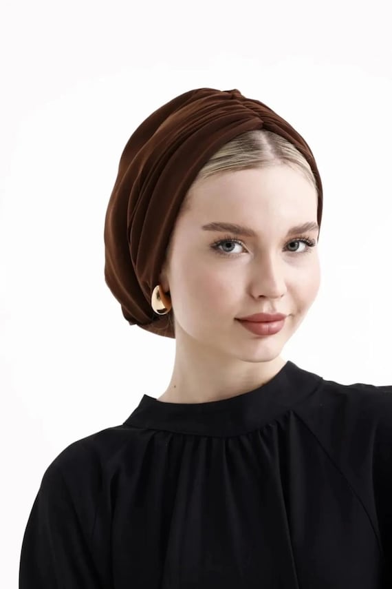 Brown Modest Padded Turban Bonnet with Sandy Cotton Fabric and Breathable Lining Handmade Hijab Headwrap for Stylish Muslim Women