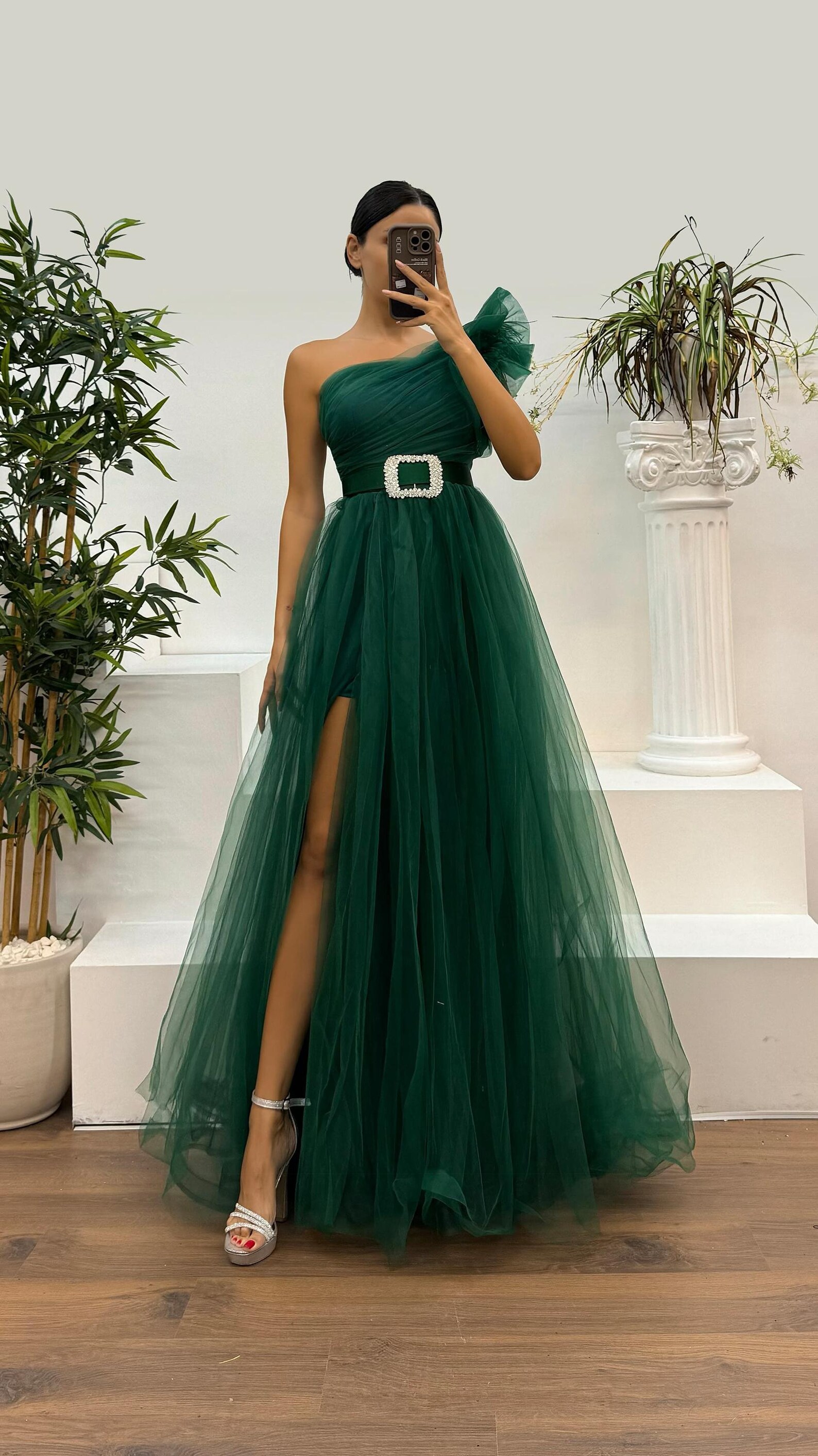 Vintage one shoulder sleeveless a-line tulle evening dresses pattern main image 1