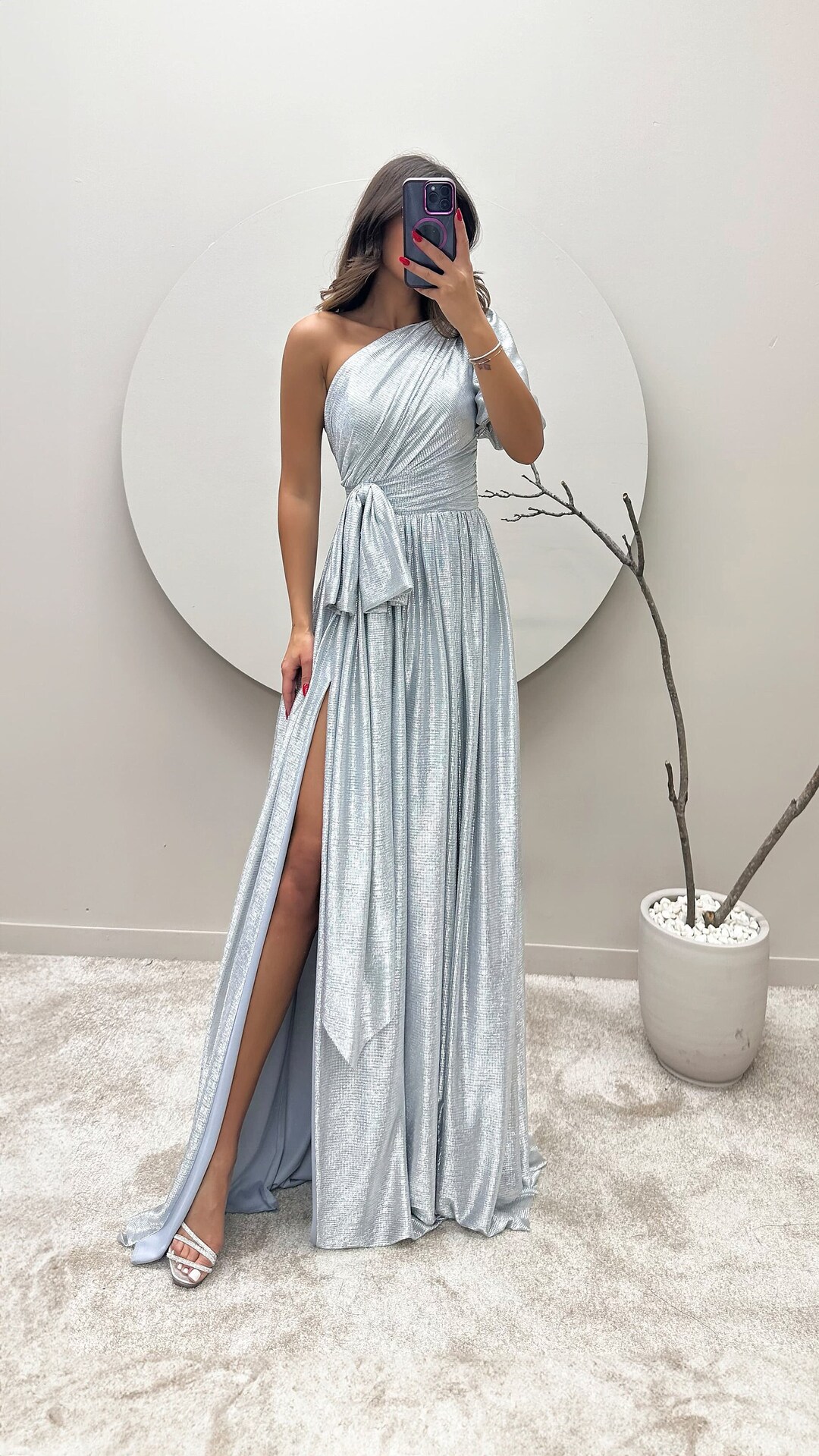 One-Shoulder Lace Side Bow Accents Dress main image 1
