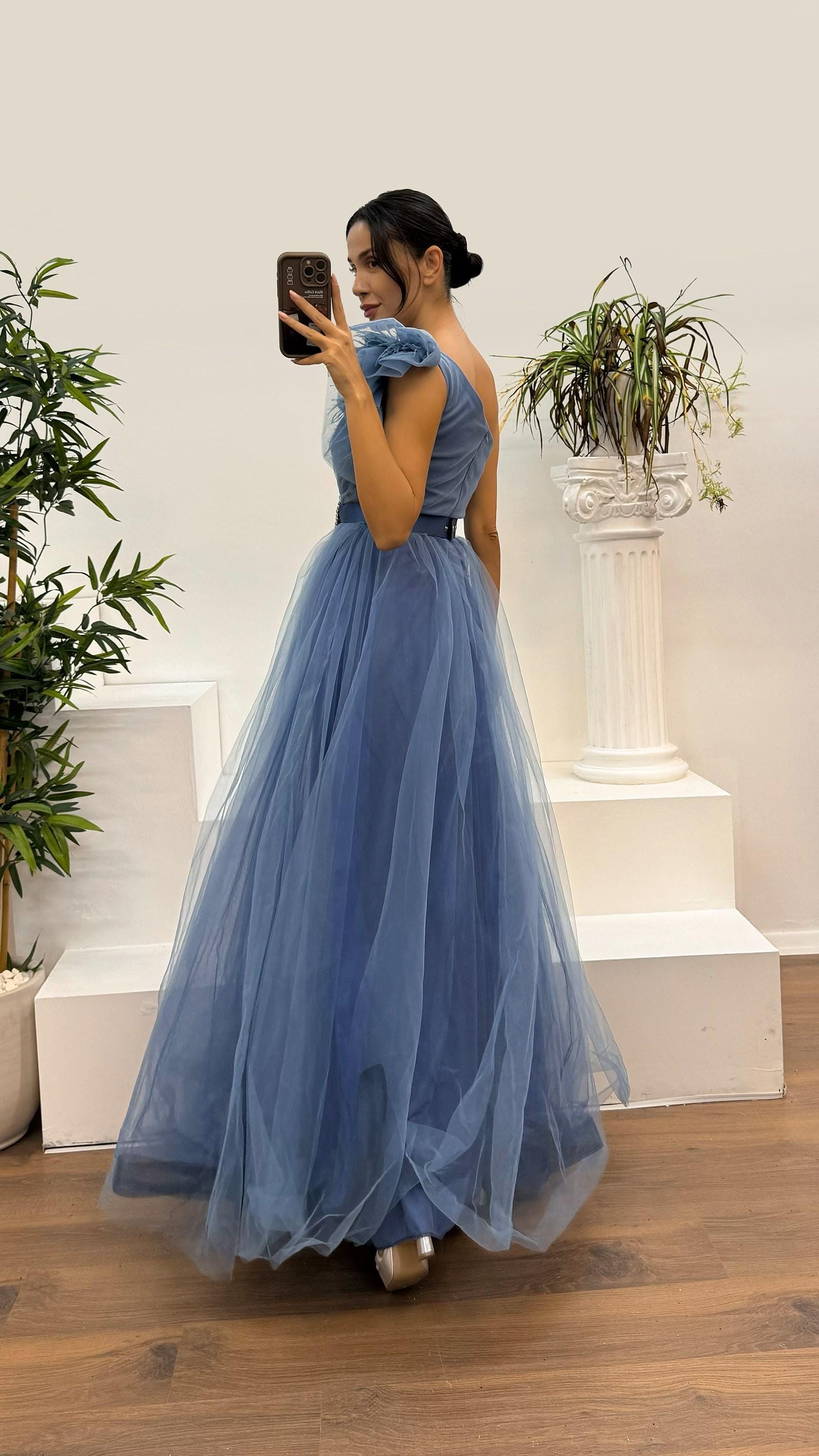 One-Shoulder with Side Cutout Printed Evening Dress 18090
