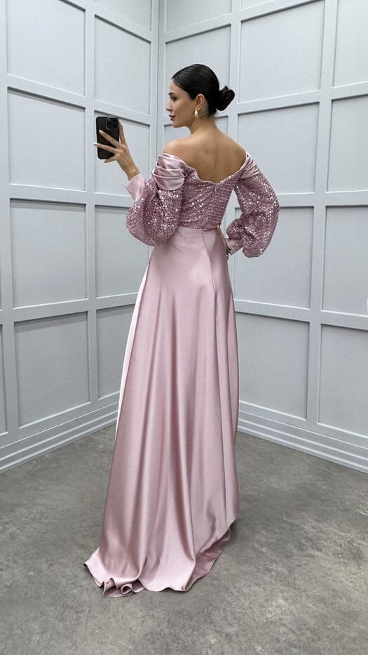 Balloon-Sleeve Sequin Sheer Dress main image 1