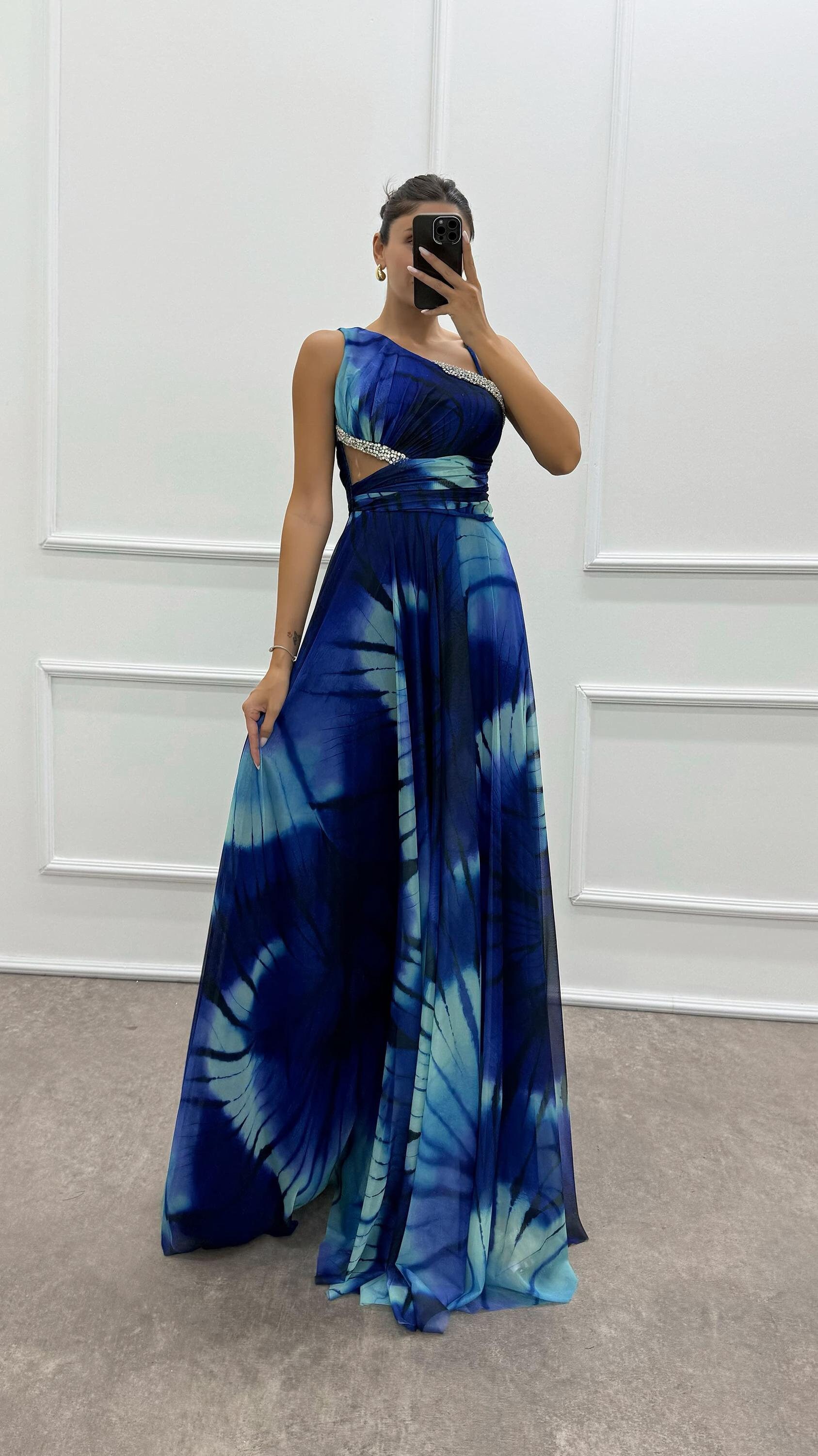One Shoulder Waist Transparent Embroidery Detail Evening