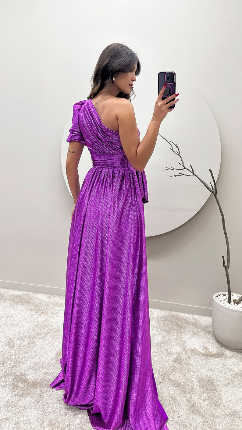 Grey One Shoulder Flare Bow Dress