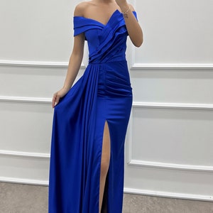 Strapless boat neck pleated satin dress, 28320 zdjęcie 9