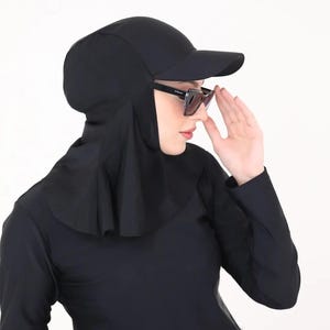 Sun Protection Swim Hijab Cap, Handmade Water-Repellent Quick-Dry Modest Swim Bonnet in Flexible Polyamide Elastane