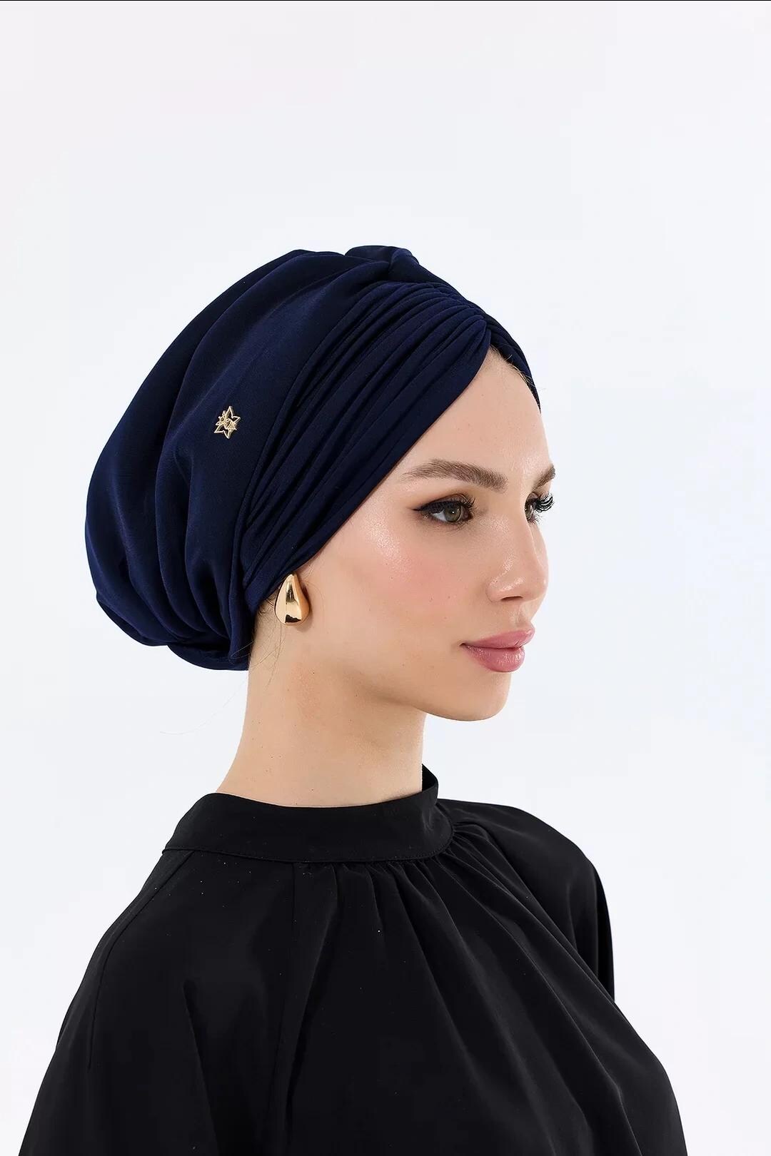 Deep Navy Modest Hijab Bonnet With Voluminous Padded Structure and ...