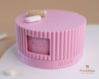 Organisateur rose pastel de boîte à pilules 7 jours, semaine avec distributeur de pilules léger, grosses pilules, taille pratique, beau motif rainuré, boîte à pharmacie, compacte