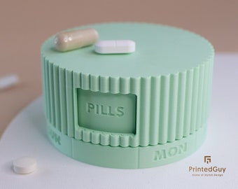 Boîte à pilules 7 jours Vert pastel, grand organiseur de pilules, distributeur de pilules pour la semaine, grands compartiments, format pratique, beau, élégant, minimaliste