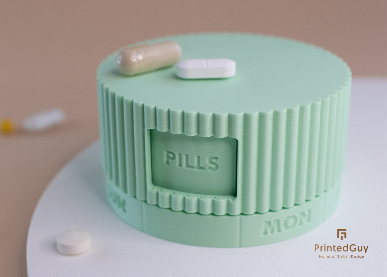 Pastel Mint Pill Box, Weekly 7 Day Medicine Organizer, Large Compartments, Travel, Custom Engraved