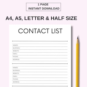 Contacts List Printable