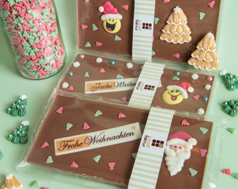 3er Schokoladenset mit Weihnachtsmann, Smiley und Zucker-Dekor