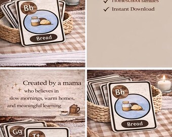 Cozy Alphabet Flashcards for Toddlers | Homeschool ABC Cards | Printable Preschool Learning | Waldorf Inspired | Neutral Nursery Learning