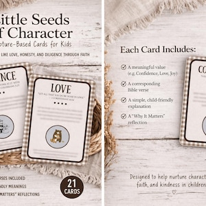 Tarjetas con valores cristianos para niños / Escrituras, carácter, fe (Descarga digital)
