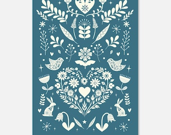 Nature Inspired Folk Art Print | Matte Wall Art Poster | Eco-Friendly & Custom Sizes Available
